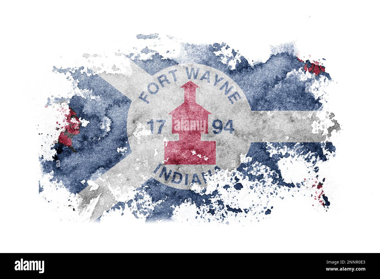 États-Unis d'Amérique, Amérique, États-Unis, États-Unis, Fort Wayne, drapeau de l'Indiana peint sur papier blanc avec aquarelle Banque D'Images