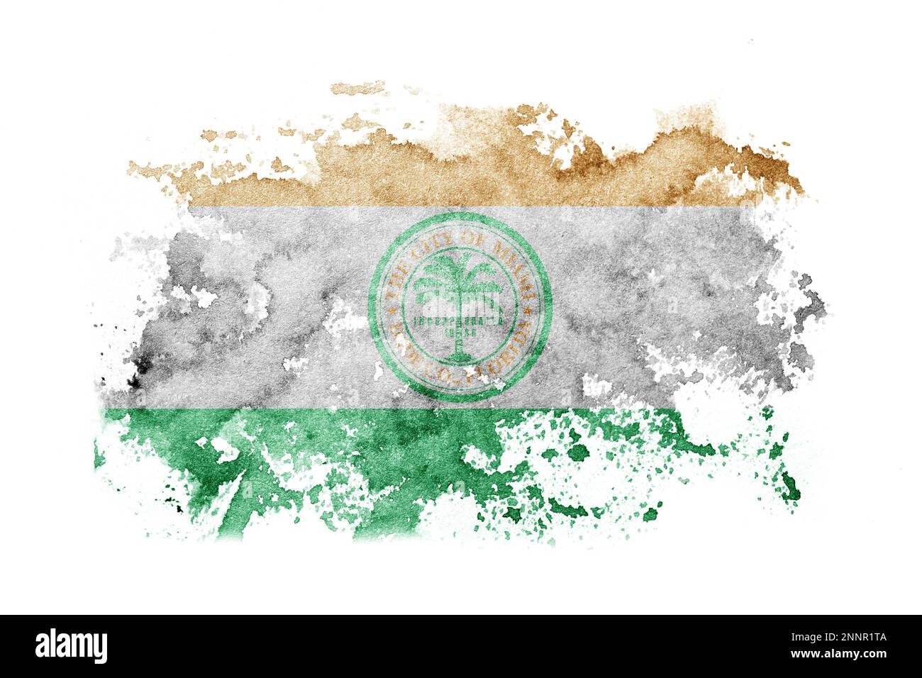 États-Unis d'Amérique, Amérique, États-Unis, États-Unis, Miami, Florida drapeau fond peint sur papier blanc avec aquarelle Banque D'Images