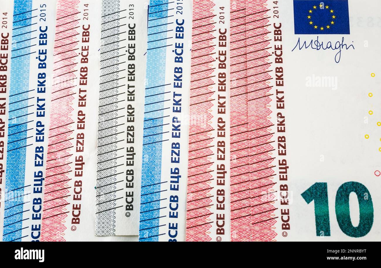 Billet de banque en devise papier de dix euros. Banque D'Images