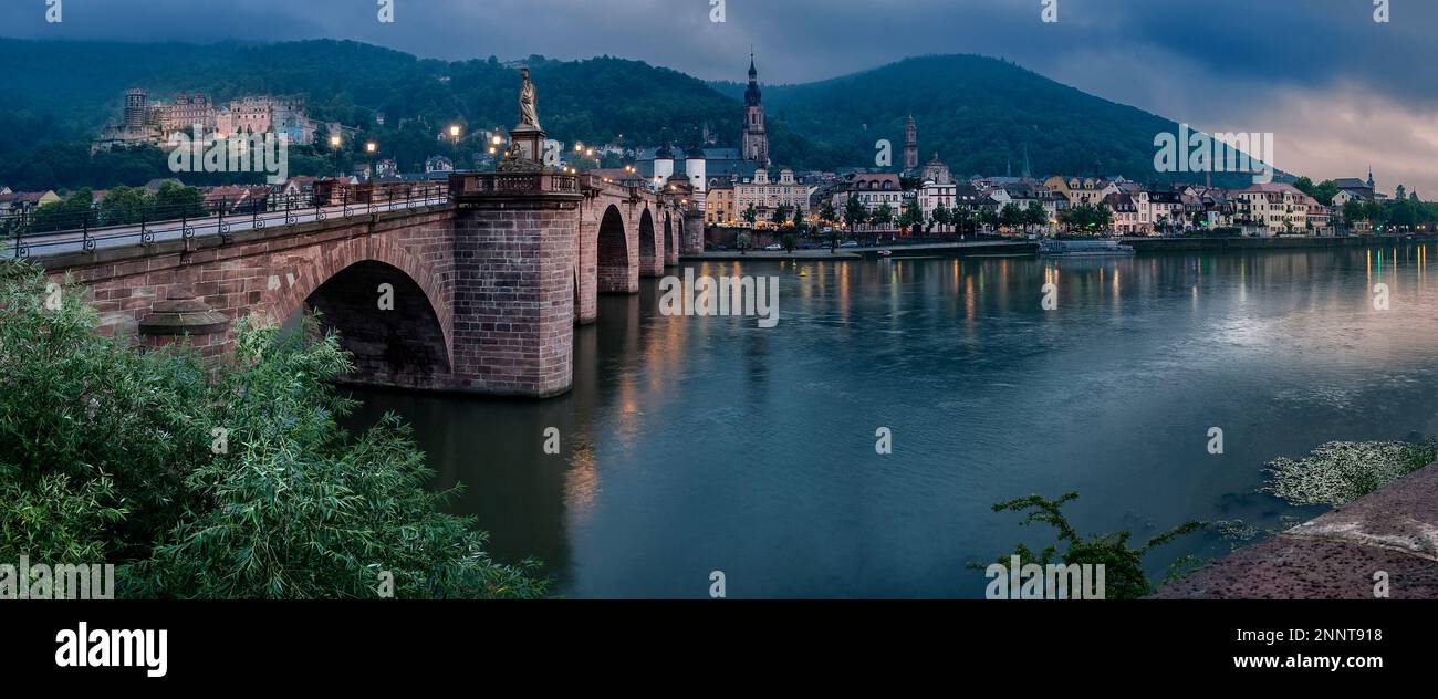 Château de Heidelberg et ancien pont, rivière Neckar, Heidelberg, Bade-Wurtemberg, Allemagne Banque D'Images