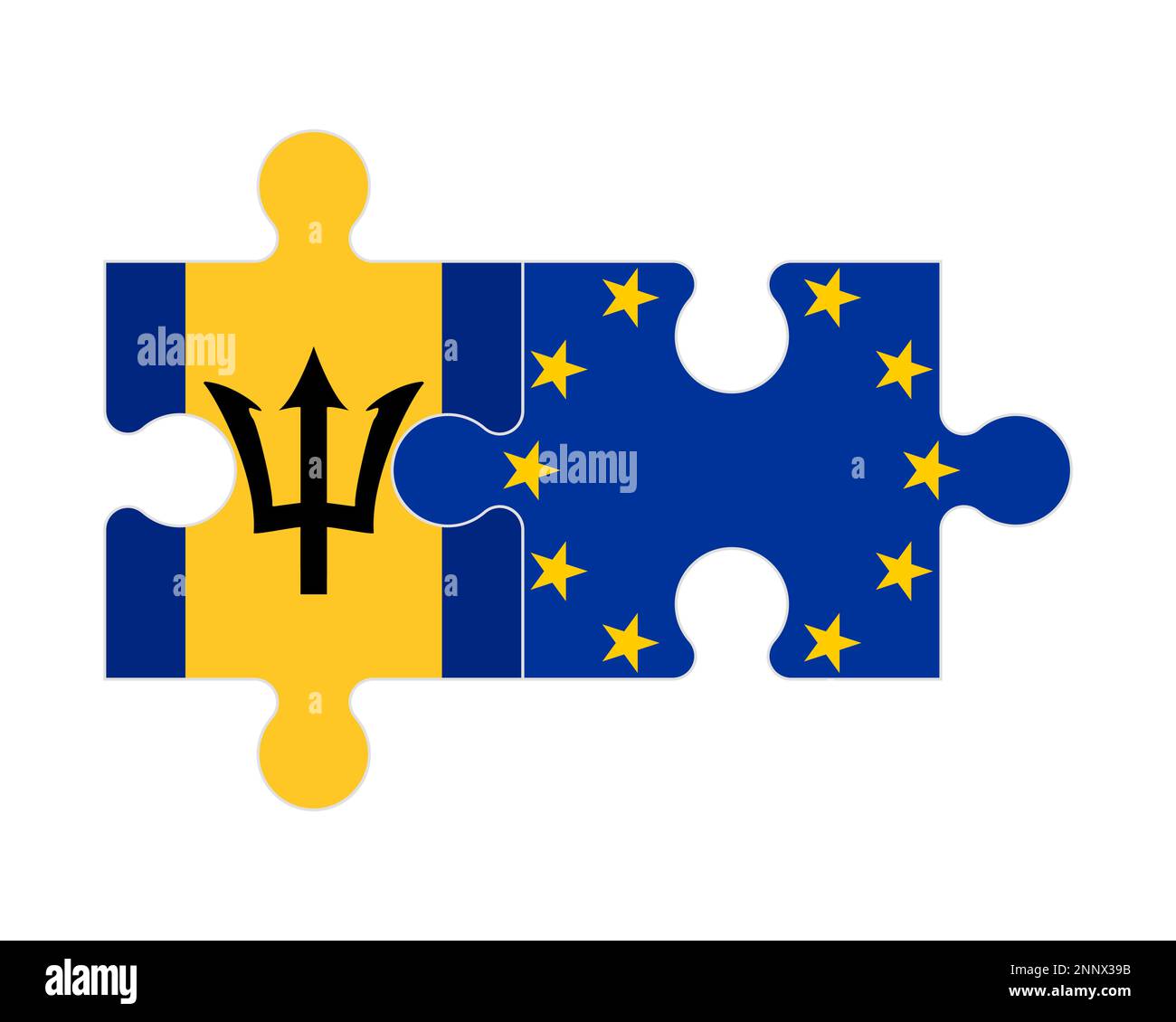 Puzzle connecté des drapeaux de la Barbade et de l'Union européenne, vecteur Illustration de Vecteur