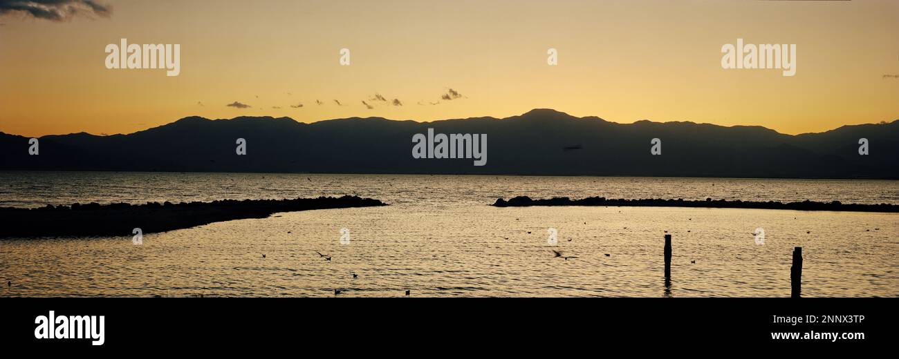 Salton Sea Beach au coucher du soleil, Californie, États-Unis Banque D'Images