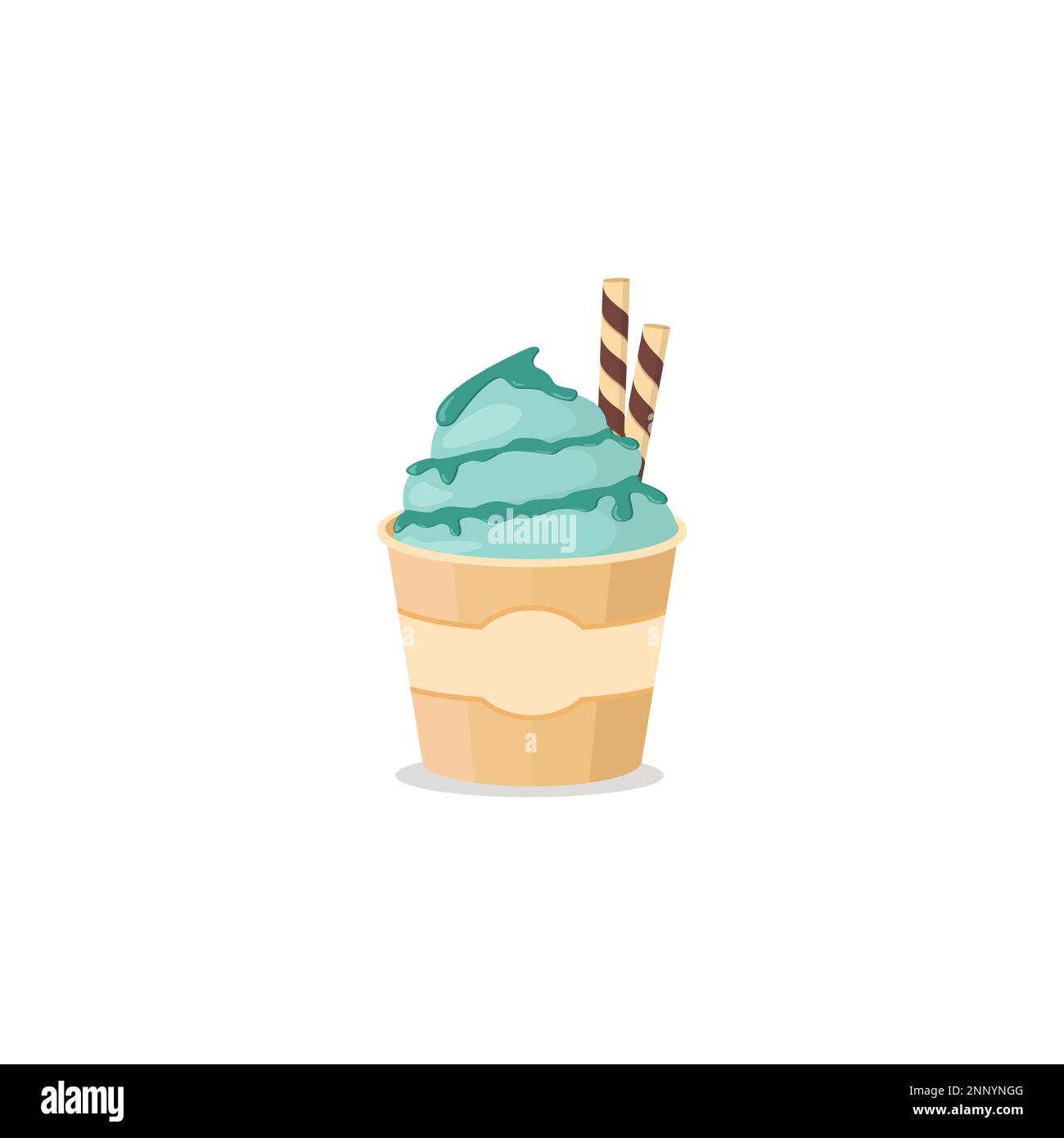 crème glacée dans une tasse avec sirop et rouleau de cachets doux design plat isolé fond blanc Illustration de Vecteur