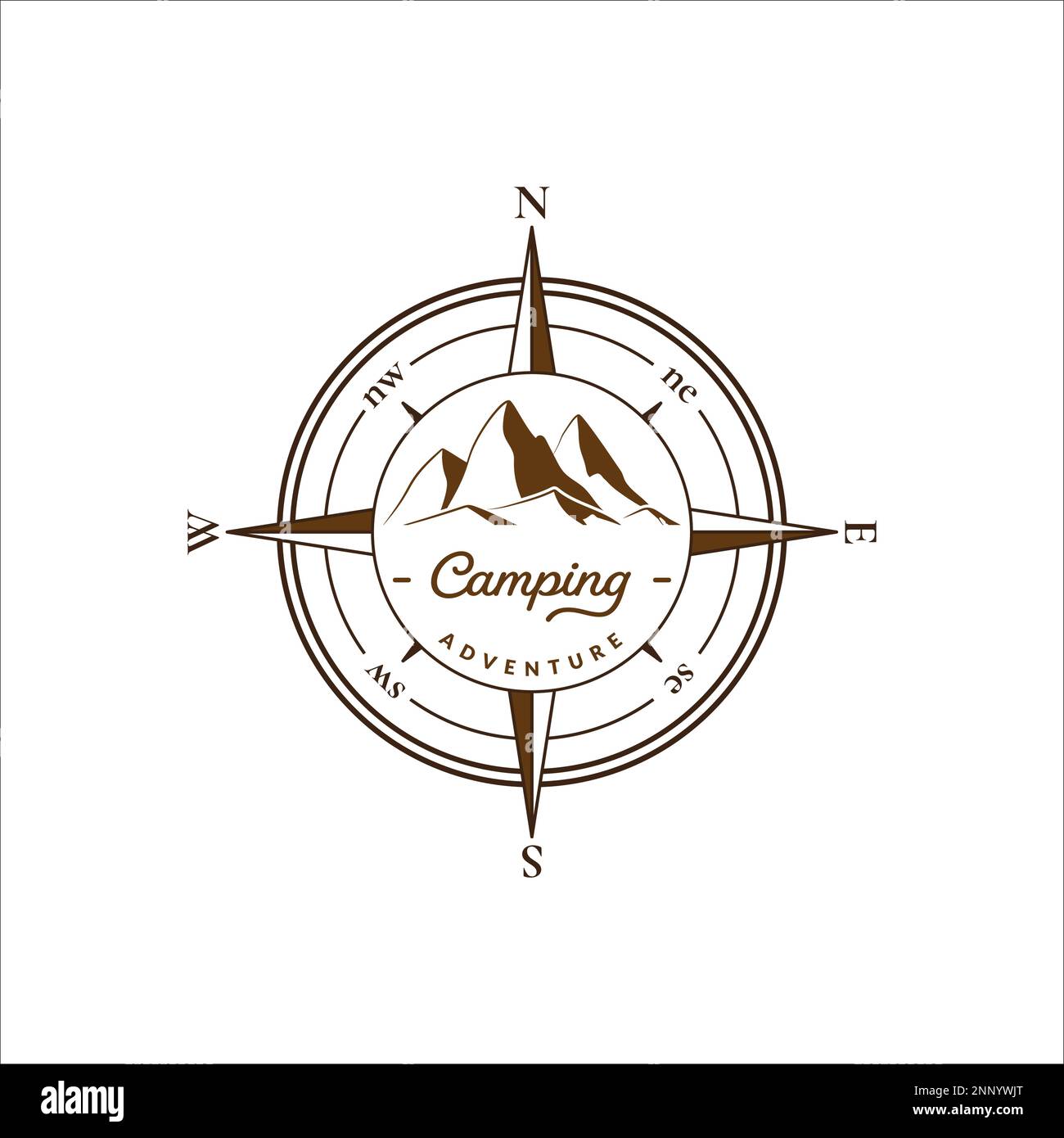 Boussole de camping et illustration de vecteur de montagne isolée sur fond blanc Illustration de Vecteur