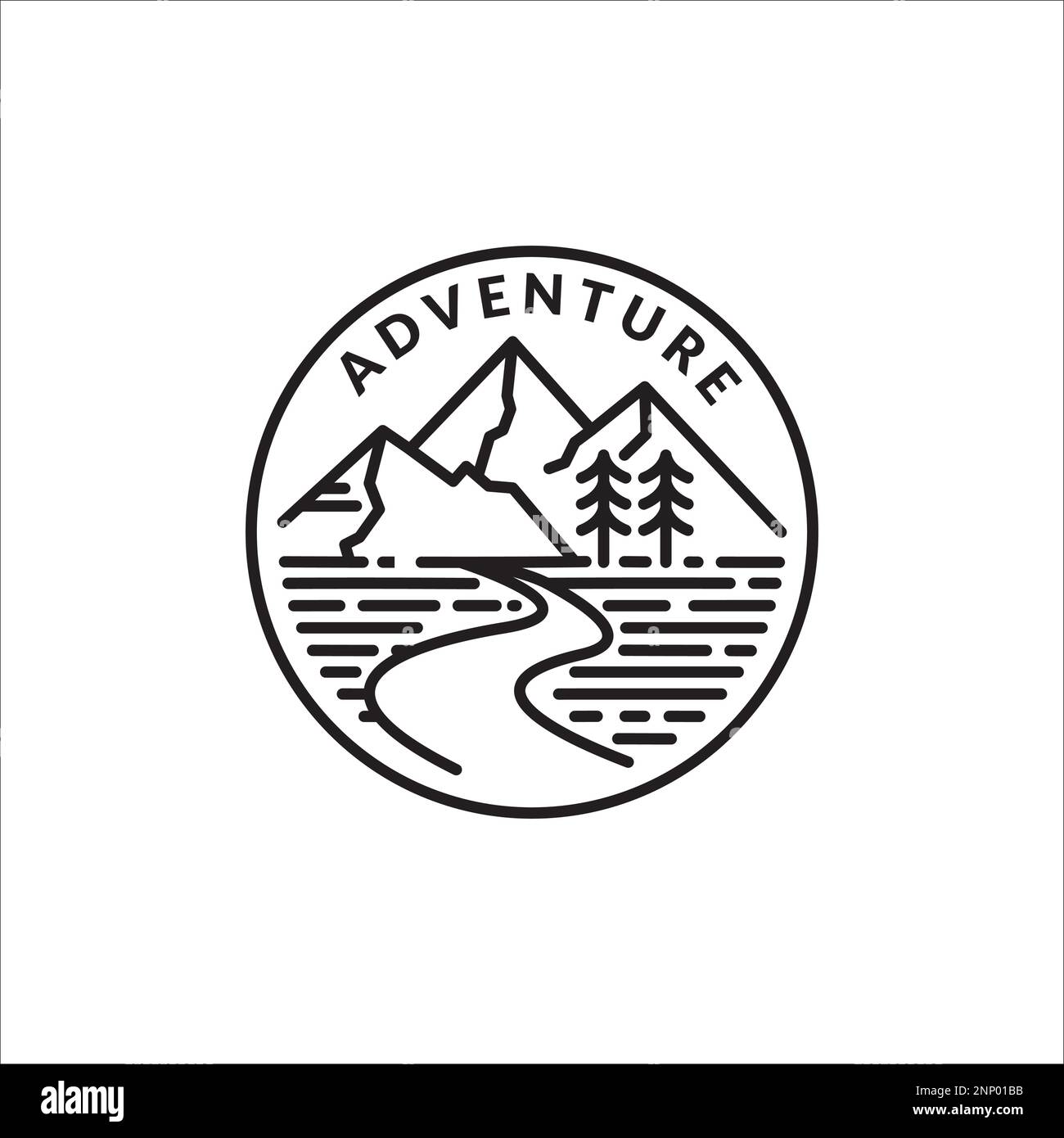 logo monoline emblème de l'aventure en montagne Illustration de Vecteur