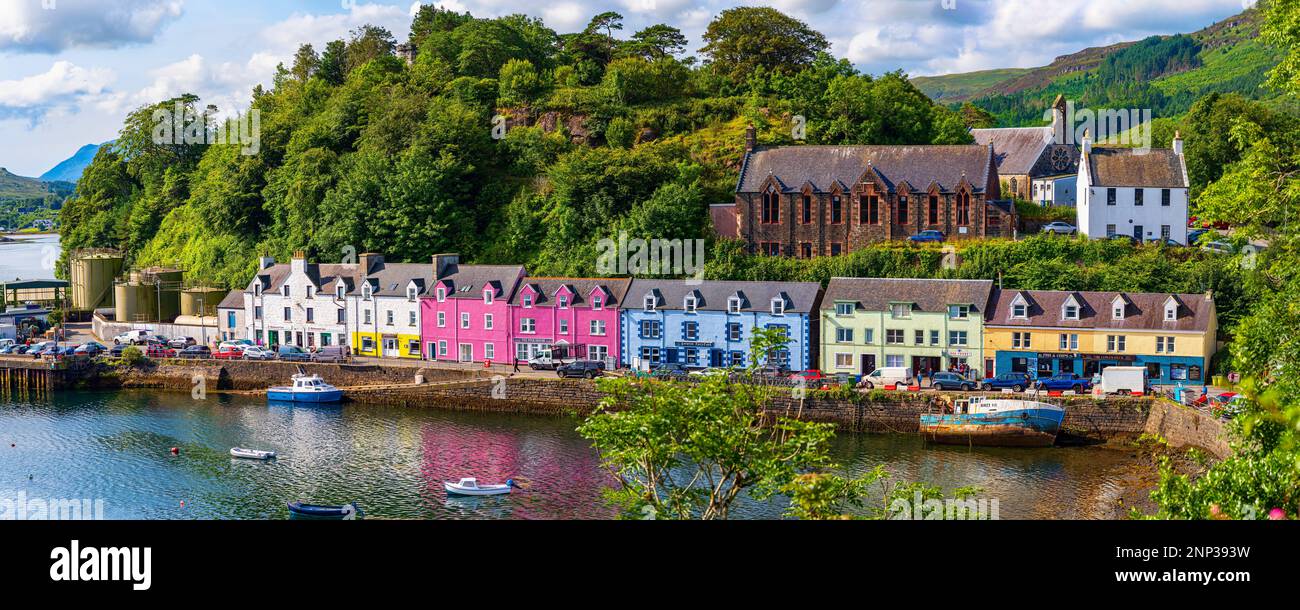 Maisons dans Portree Village sur l'île de Skye, Écosse, Royaume-Uni Banque D'Images