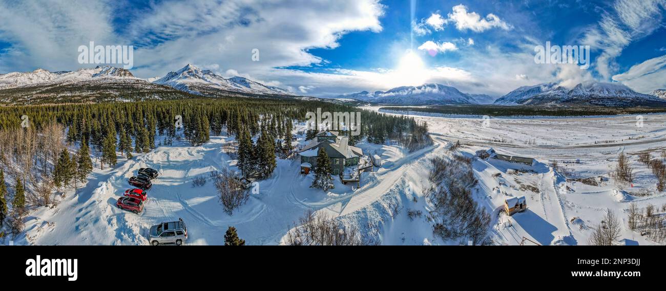 The Lodge at Black Rapids, Delta Junction, Alaska Range, Fairbanks, Alaska, ÉTATS-UNIS Banque D'Images