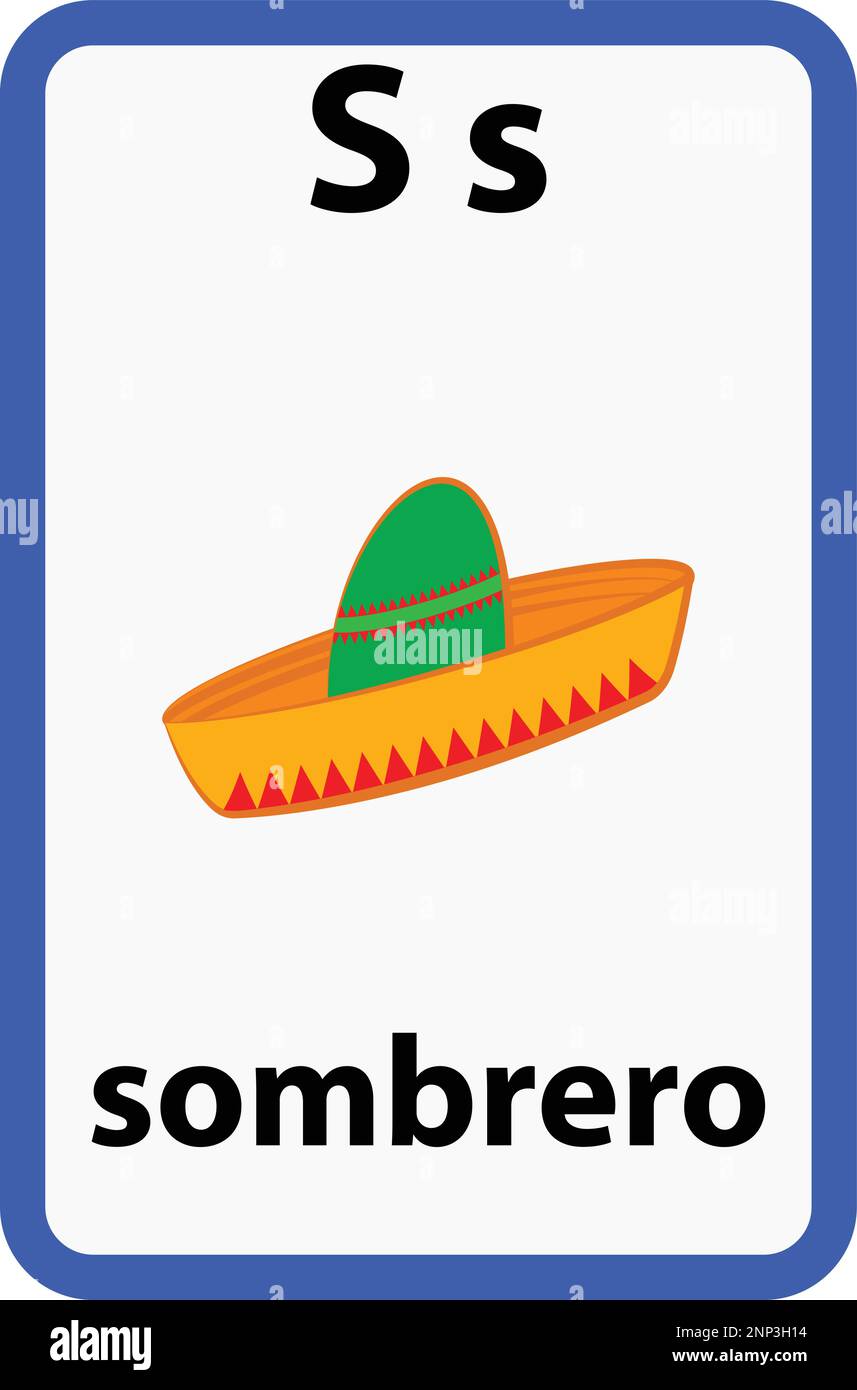 Flashcard alphabet pour les enfants avec la lettre s de sombrero Illustration de Vecteur