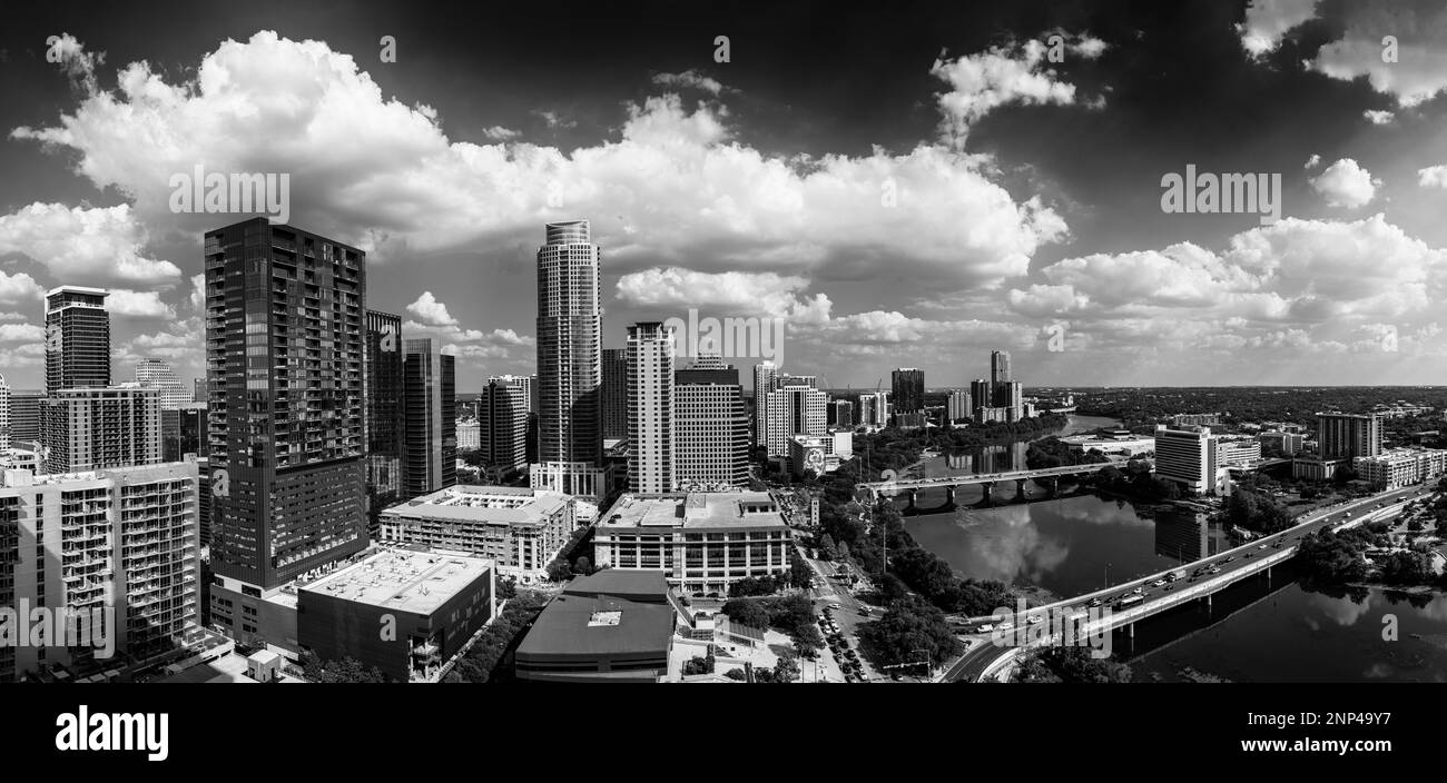 Paysage urbain noir et blanc, Austin, Texas Banque D'Images