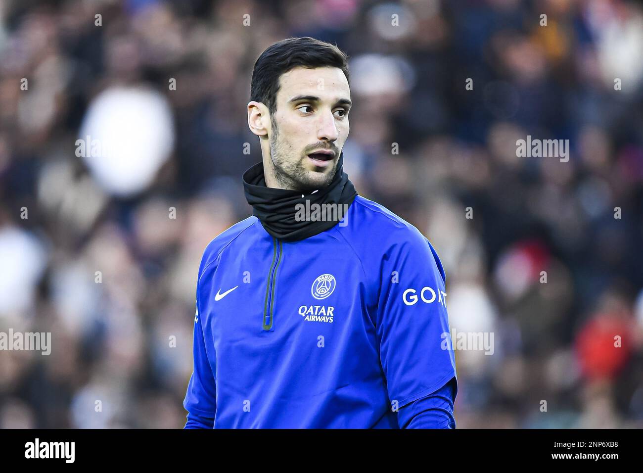 Sergio Rico Gonzalez, gardien de but, lors de l'entraînement public de l'équipe de football de Paris Saint-Germain (PSG) sur 24 février 2023 au stade du Parc des Princes à Paris, France - photo : Victor Joly / DPPI/LiveMedia Banque D'Images