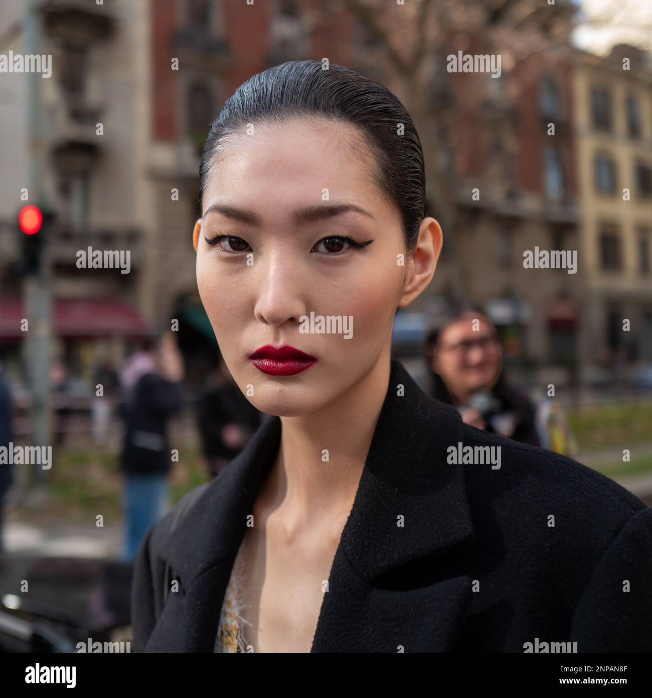 Modèle après Dolce & Gabbana Milan Fashion week AW23/24 MMF Banque D'Images