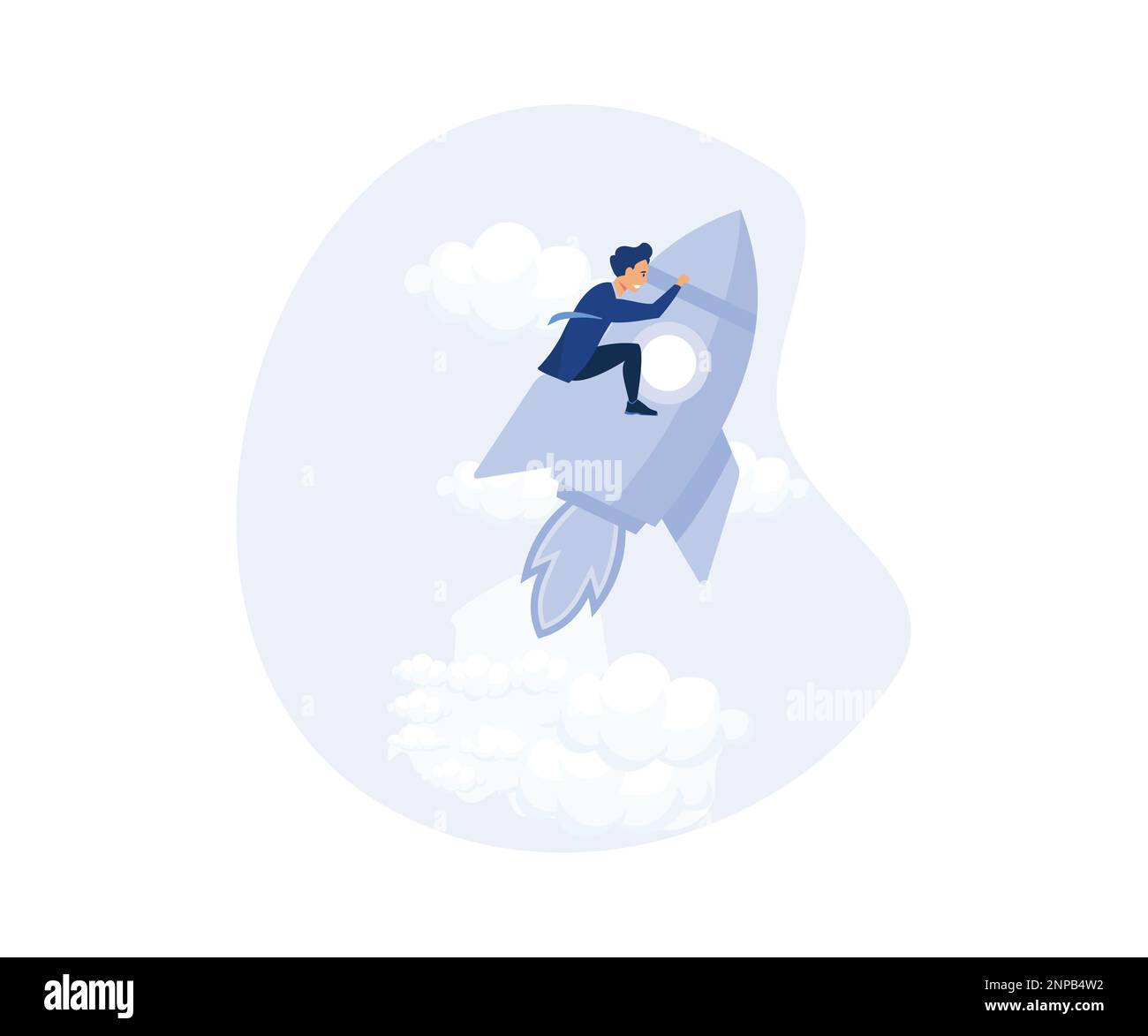 Décollage d'affaires, leadership ou innovation pour Advantage concept, homme d'affaires avec booster de fusée, illustration moderne de vecteur plat Illustration de Vecteur