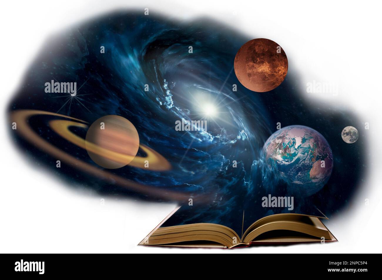 Planètes dans le système solaire dans l'univers étoilé provenant d'un livre isolé sur les éléments blancs de cette image fournie par la NASA . Banque D'Images