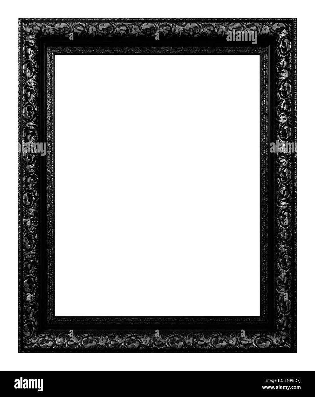 Cadre noir antique isolé sur fond blanc. Banque D'Images