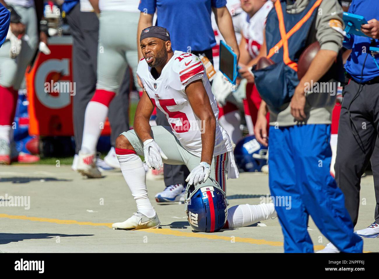 CHICAGO, IL - SEPTEMBER 20: New York Giants wide receiver Golden Tate (15) looks on in action during a game between the Chicago Bears and the New York Giants on September 20, 2020 at Soldier Field in Chicago, IL. (Photo by Robin Alam/Icon Sportswire) (Icon Sportswire via AP Images) Banque D'Images