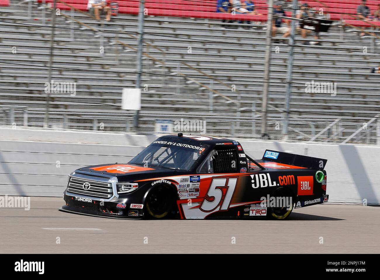 #51: Chandler Smith, Kyle Busch Motorsports, Toyota Tundra JBL during the NASCAR Gander RV & Outdoors Truck Series CarShield 200 race at World Wide Technology Raceway, Sunday, August 30, 2020, in Madison, ILL. (AP Photo/NKP, Russell LaBounty) MANDATORY CREDIT Banque D'Images