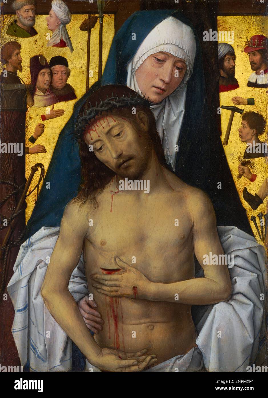 L'homme des Sorrows dans les bras de la Vierge, 1475, peinture de Hans Memling Banque D'Images