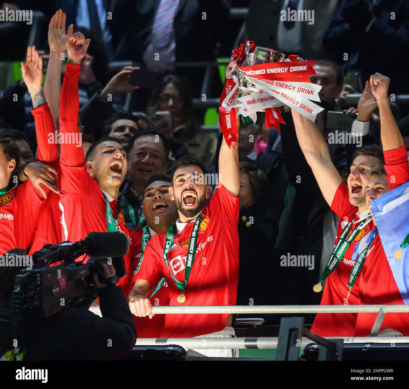 Londres, Royaume-Uni. 26th févr. 2023. Manchester United fêtez la victoire de la finale de la coupe de Carabao à Wembley Credit: Mark pain/Alamy Live News Banque D'Images