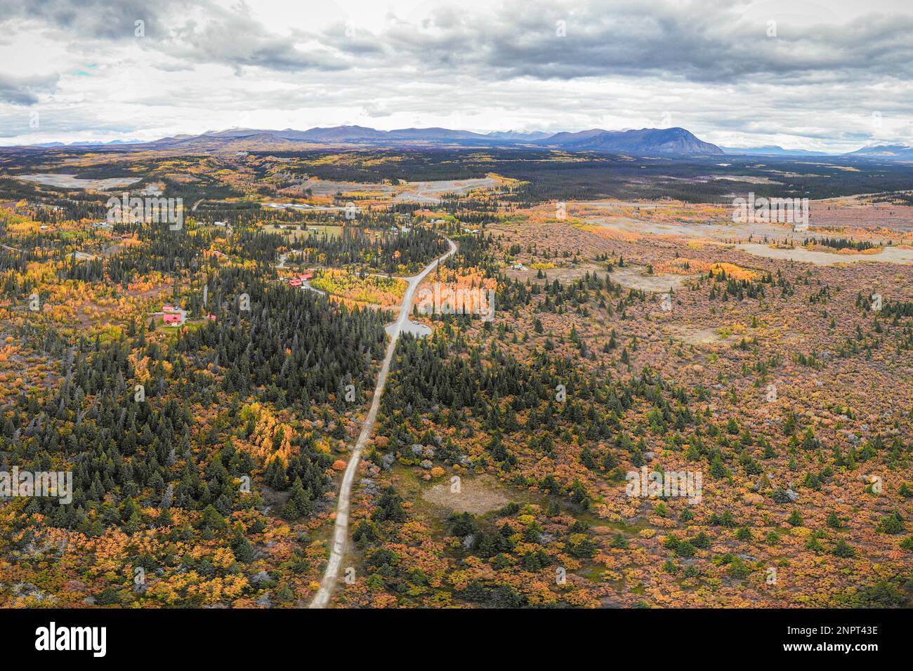 Vue aérienne du parc national Kluane pendant la saison d'automne. Banque D'Images