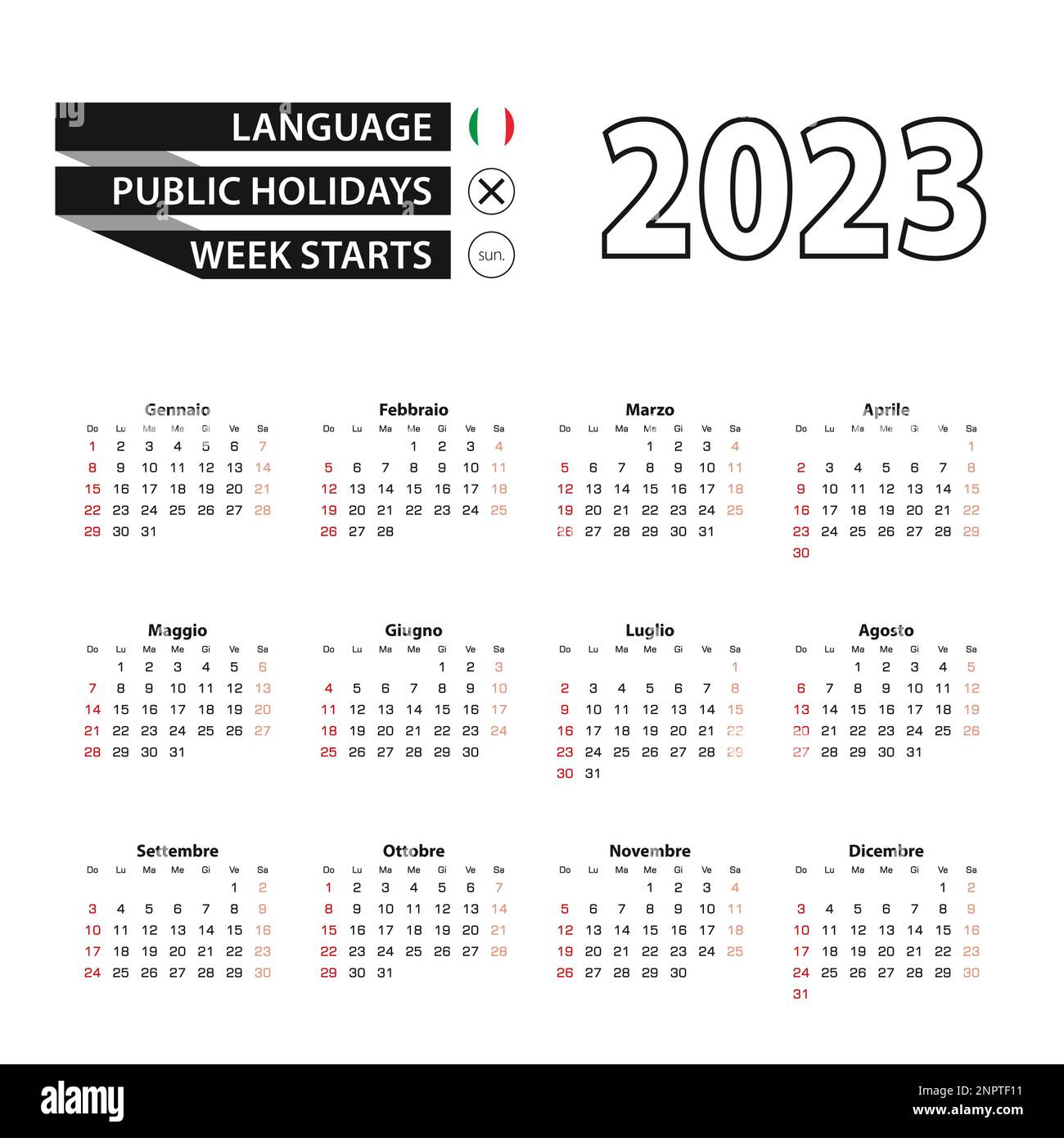 Calendrier italien Banque d'images détourées - Alamy