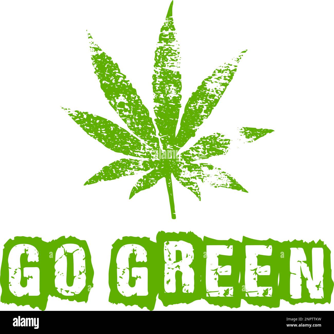 Passez en lettrage vert avec une feuille de marijuana. Illustration de Vecteur
