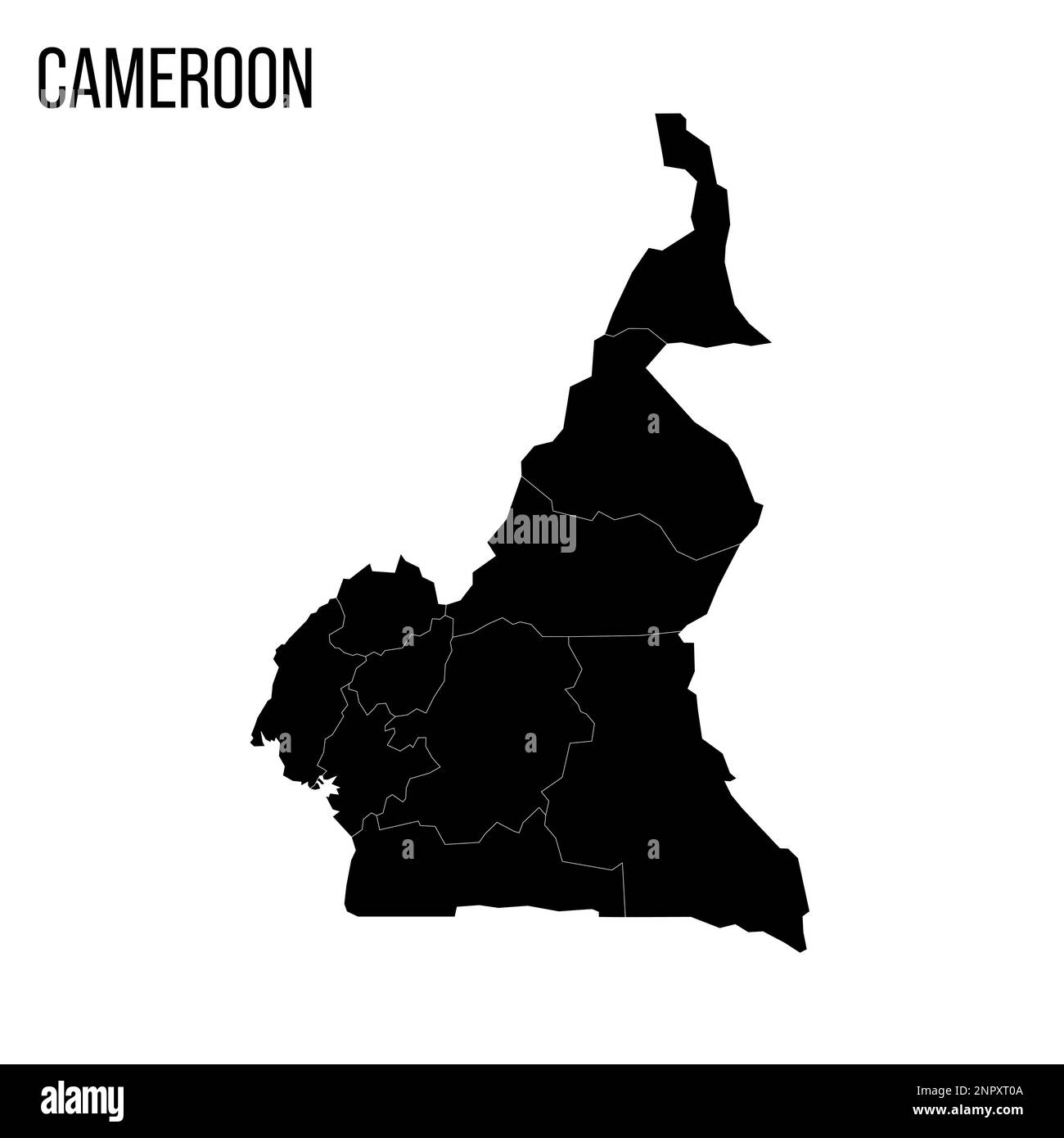 Cameroun carte politique des divisions administratives - régions. Carte noire vierge et titre du nom du pays. Illustration de Vecteur