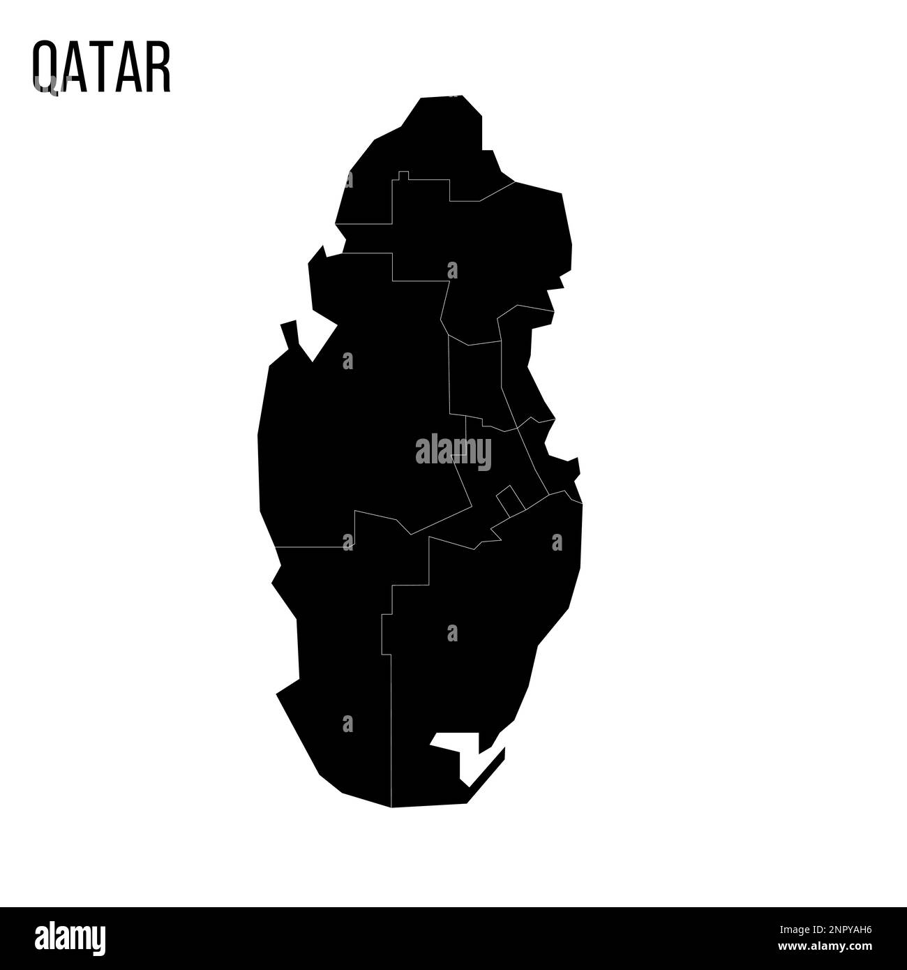 Qatar carte politique des divisions administratives - municipalités. Carte noire vierge et titre du nom du pays. Illustration de Vecteur