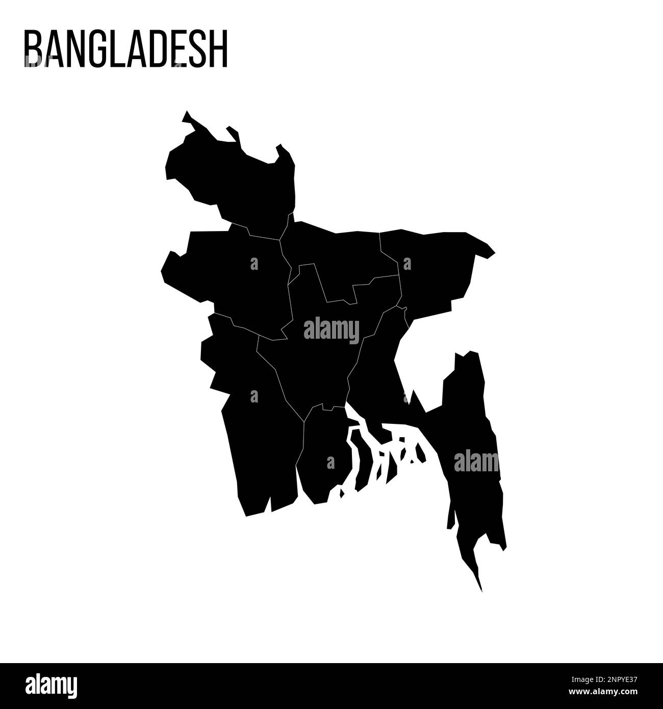 Bangladesh carte politique des divisions administratives - divisions. Carte noire vierge et titre du nom du pays. Illustration de Vecteur
