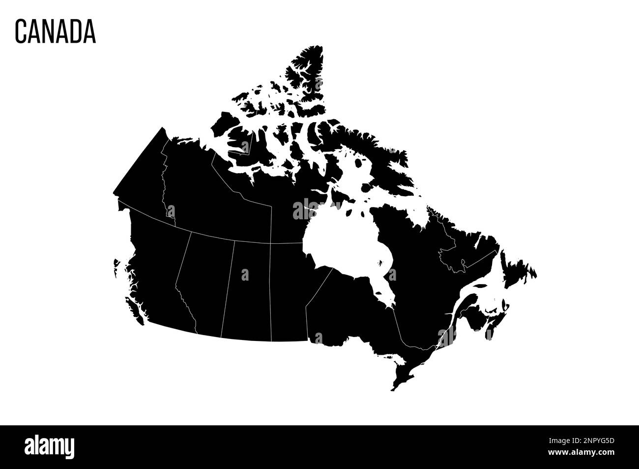 Canada carte politique des divisions administratives - provinces et territoires. Carte noire vierge et titre du nom du pays. Illustration de Vecteur