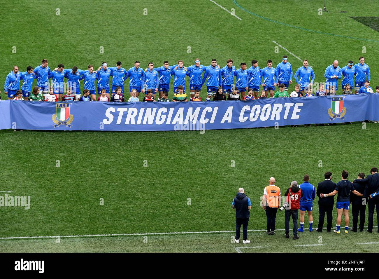 L'équipe italienne se met en file lors du match de rugby des six Nations entre l'Italie et l'Irlande au Stadio Olimpico à Rome sur 25 février 2023. Photo Andrea Stac Banque D'Images