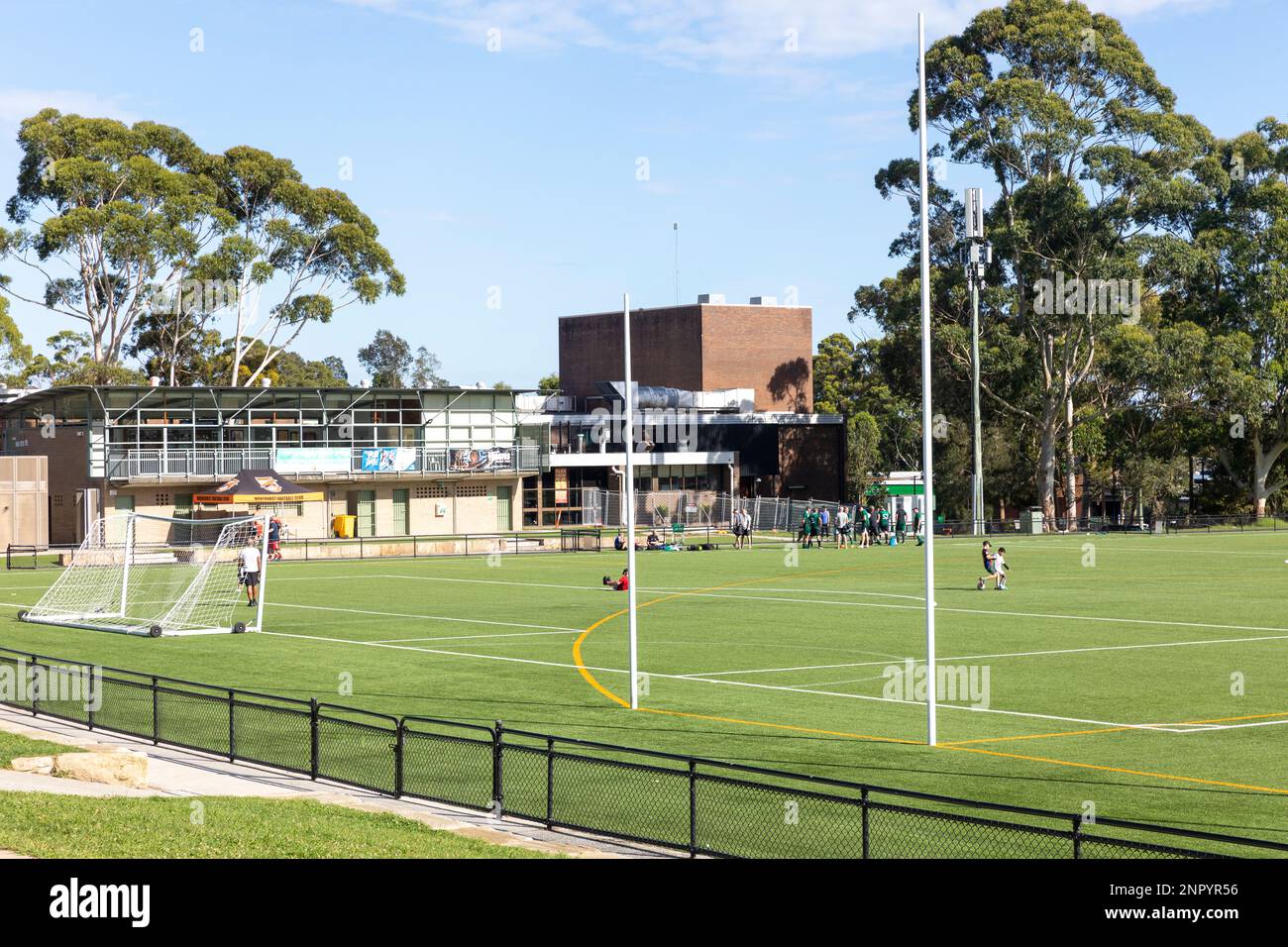 Ovale de football sportif australien, ovale de terrain de sport Lionel Watts à Frenchs Forest, Sydney, Nouvelle-Galles du Sud, Australie Banque D'Images