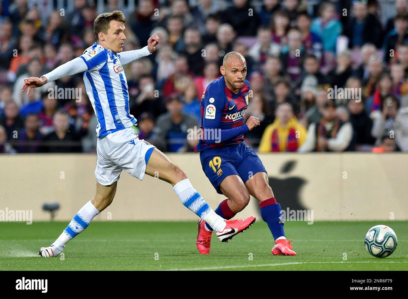 BARCELONA, SPAIN - MARCH 07:.Diego Llorente of Real Sociedad and Braithwaite of FC Barcelona during the Liga match between FC Barcelona and Real Sociedad at Camp Nou on March 07, 2020 in Barcelona, Spain. (Photo by DAX/ESPA-Images)(Credit Image: © ESPA Photo Agency/CSM via ZUMA Wire) (Cal Sport Media via AP Images) Banque D'Images
