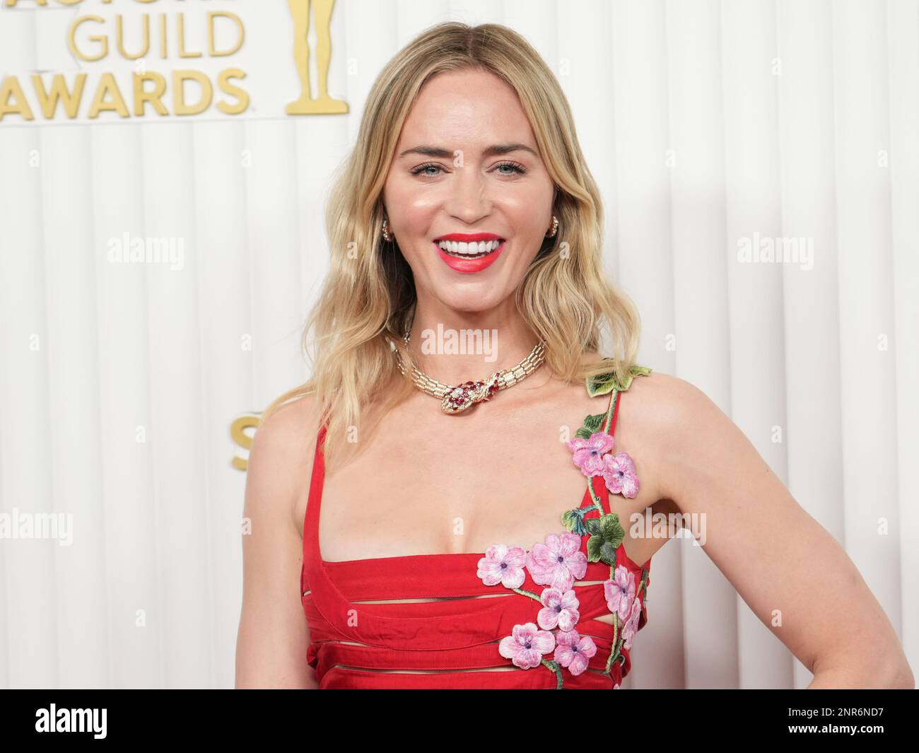 Emily Blunt arrive aux Prix annuels de la Guilde des acteurs de l'écran 29th qui ont eu lieu au Fairmont Century Plaza à Los Angeles, en Californie, le dimanche, ?26 février 2023. (Photo de la Sathanlee B. Mirador/Sipa USA) Banque D'Images Emily Blunt arrive aux Prix annuels de la Guilde des acteurs de l'écran 29th qui ont eu lieu au Fairmont Century Plaza à Los Angeles, en Californie, le dimanche, ?26 février 2023. (Photo de la Sathanlee B. Mirador/Sipa USA) Banque D'Images