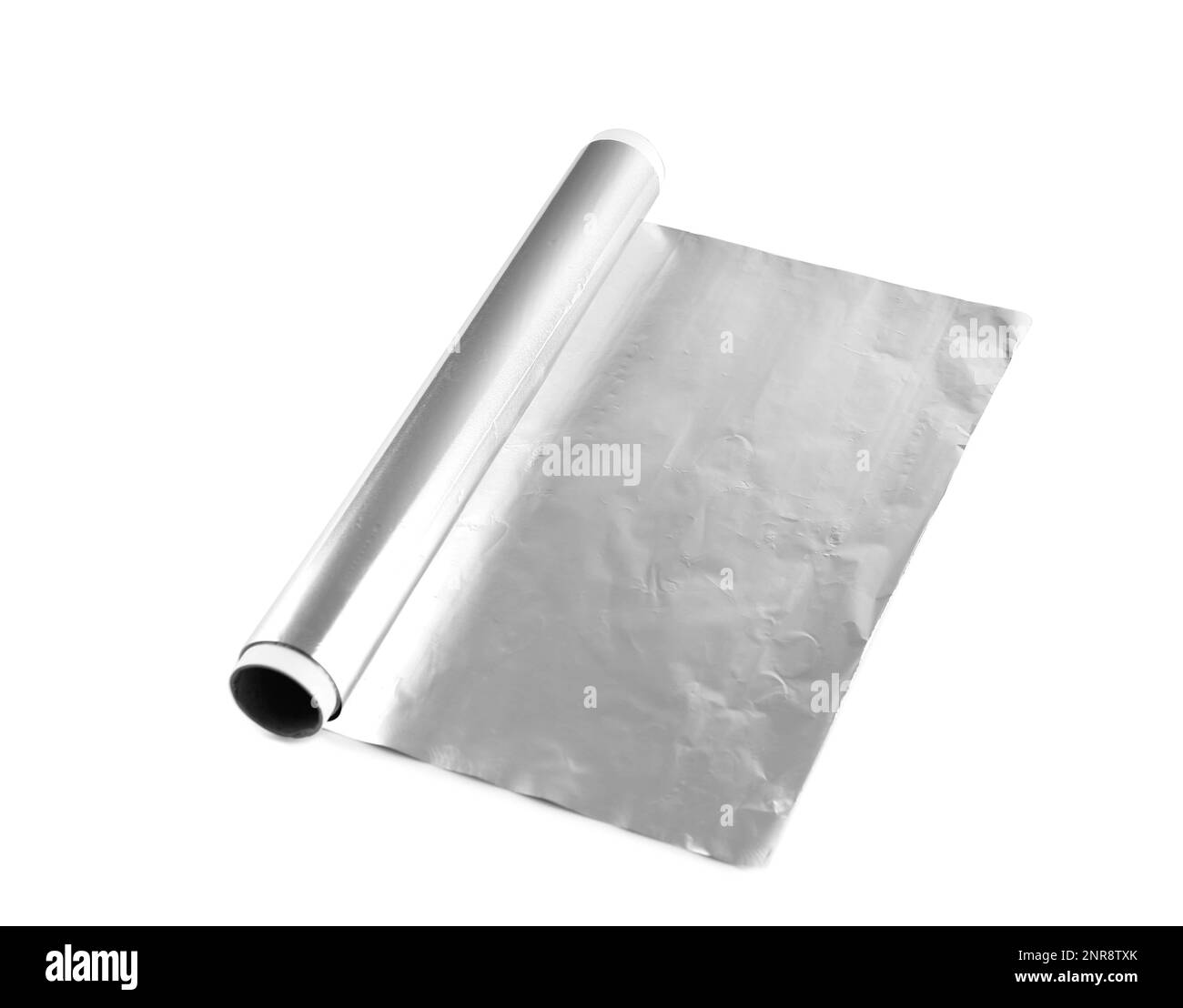 Rouleau de papier d'aluminium sur fond blanc Banque D'Images