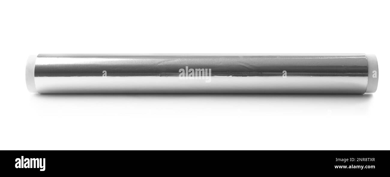 Rouleau de papier d'aluminium sur fond blanc Banque D'Images