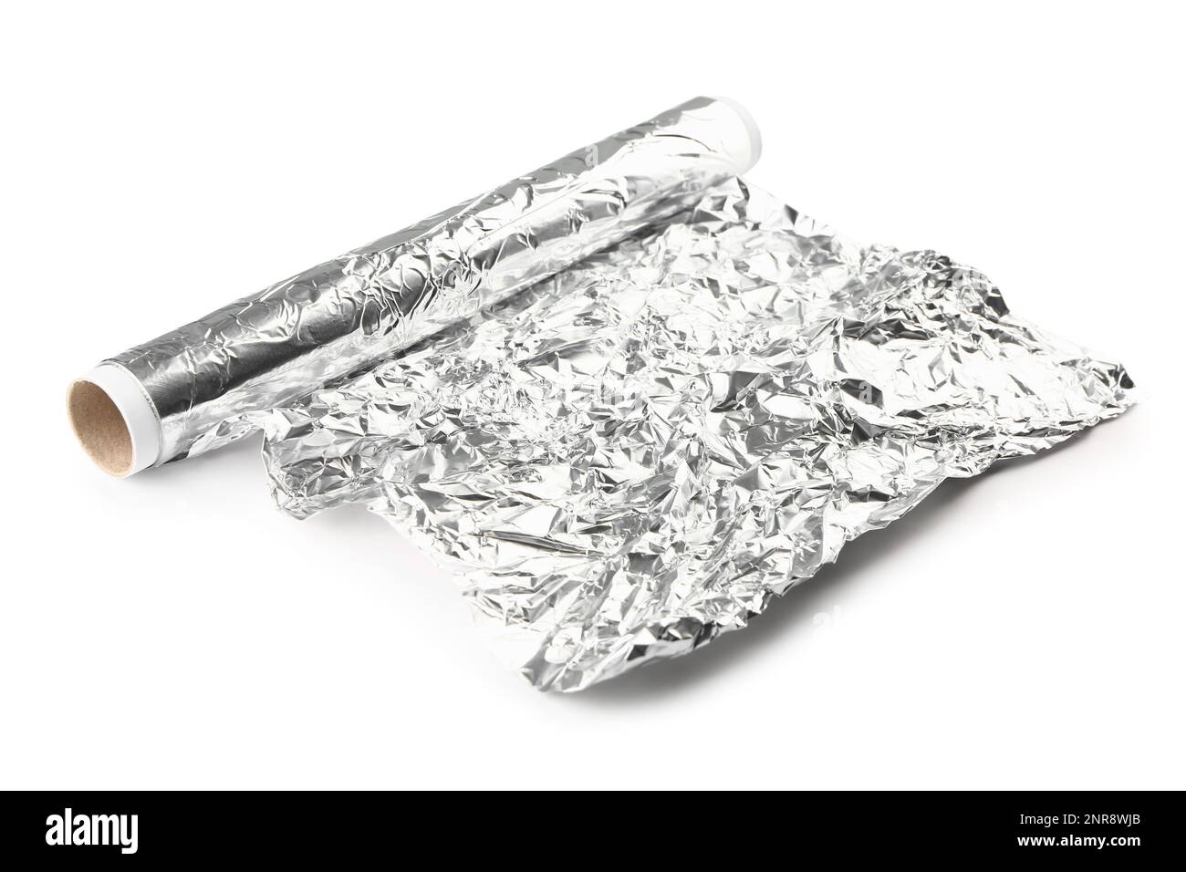 Rouleau de feuille d'aluminium isolé sur fond blanc Banque D'Images