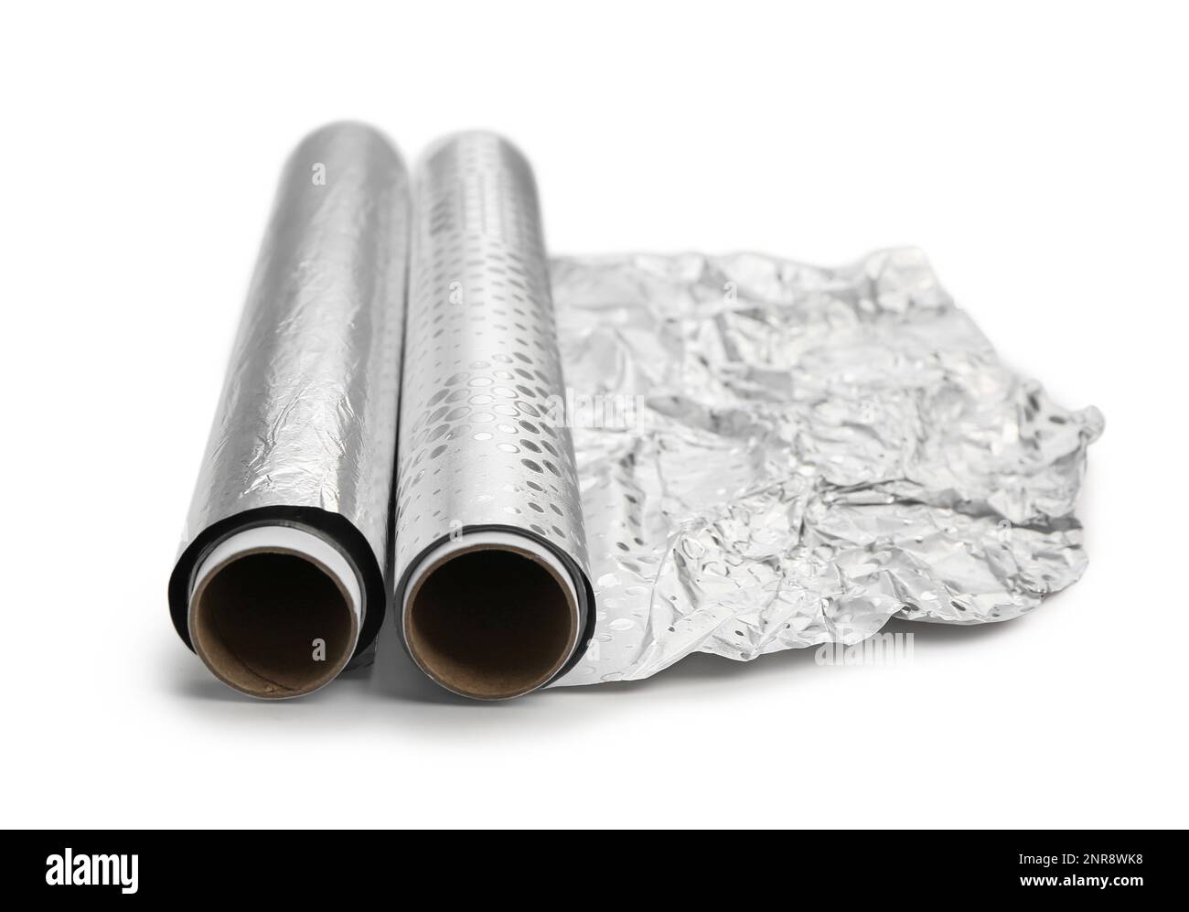 Rouleaux de papier d'aluminium sur fond blanc Banque D'Images
