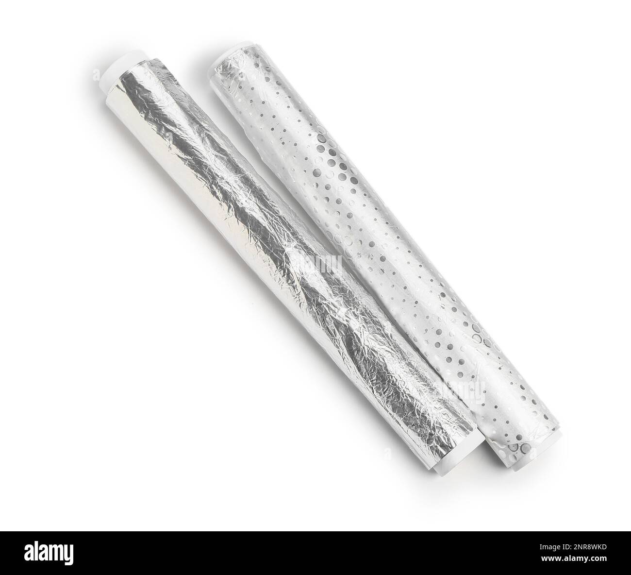Rouleaux de papier d'aluminium sur fond blanc Banque D'Images
