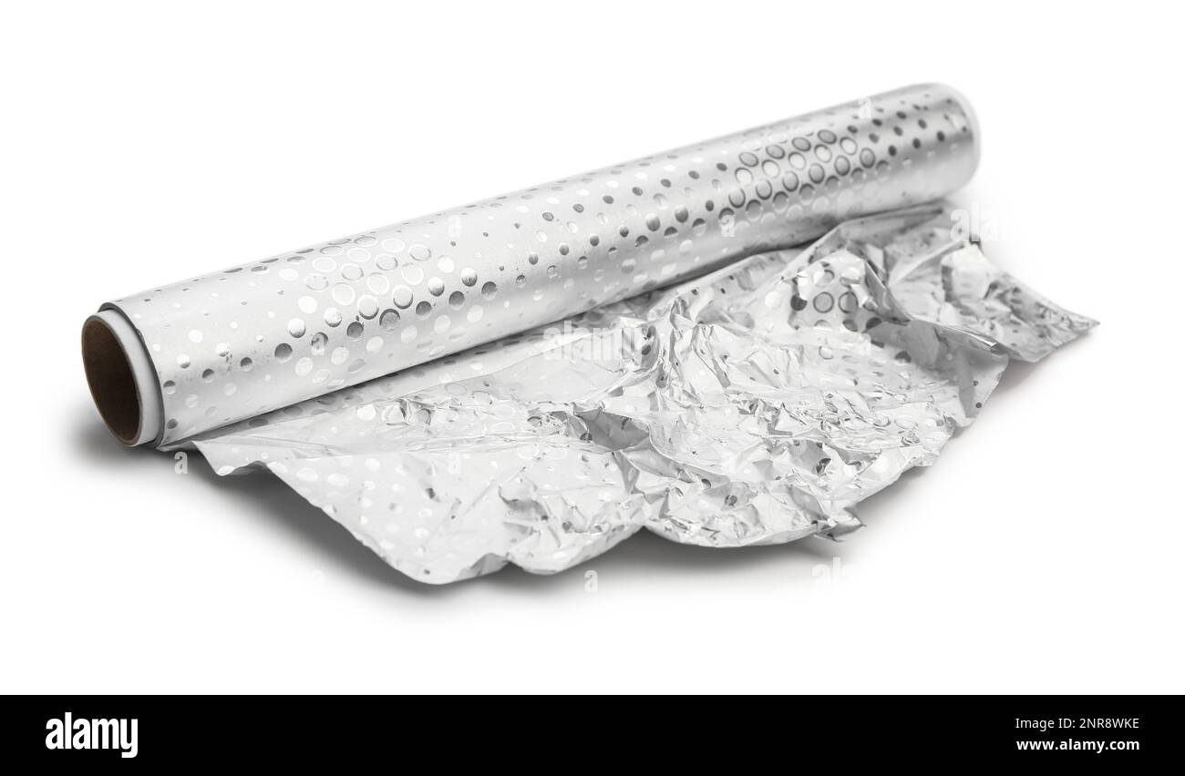 Rouleau de feuille d'aluminium isolé sur fond blanc Banque D'Images