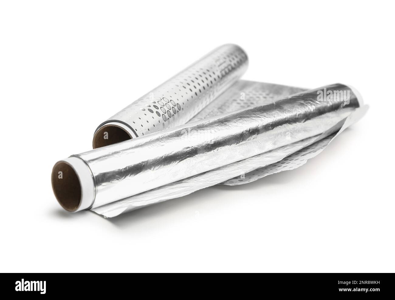 Rouleaux de papier d'aluminium sur fond blanc Banque D'Images