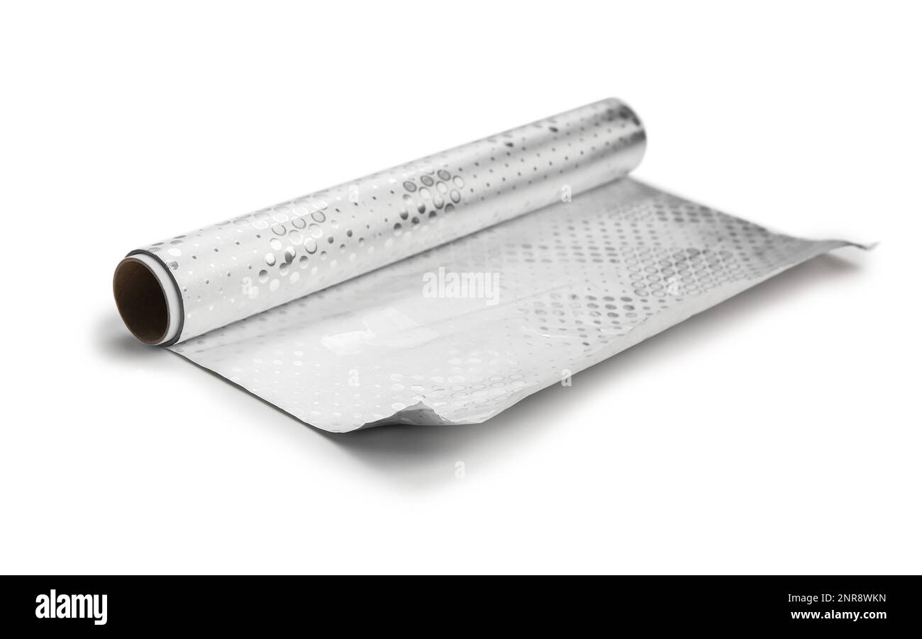 Rouleau de feuille d'aluminium isolé sur fond blanc Banque D'Images