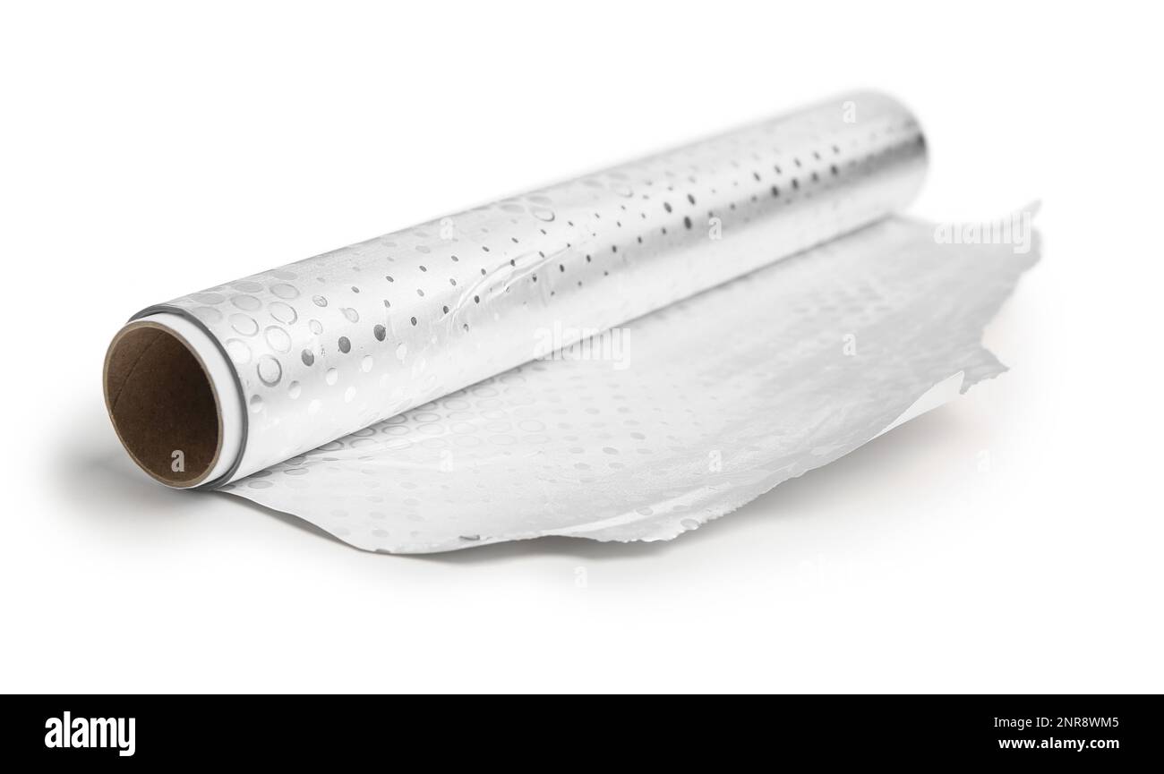 Rouleau de papier d'aluminium sur fond blanc Banque D'Images