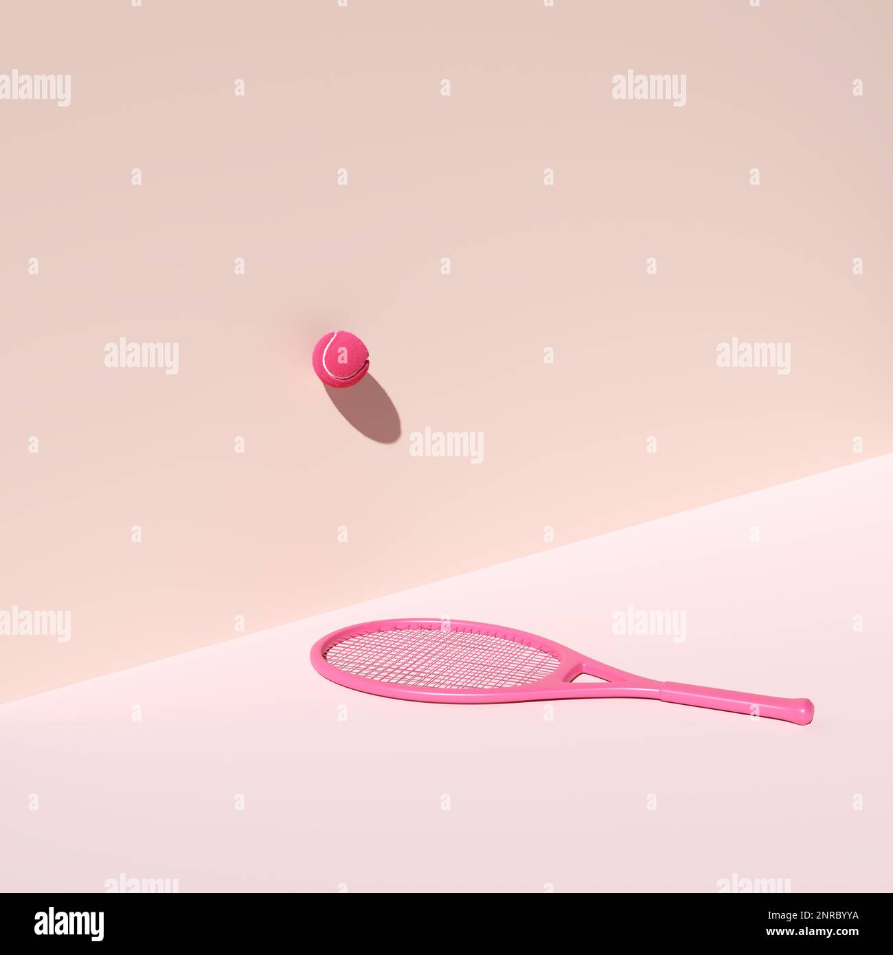 Une raquette de tennis rose avec une balle de tennis rose accrochée sur un  mur beige. Résumé concept minimal 3D Photo Stock - Alamy