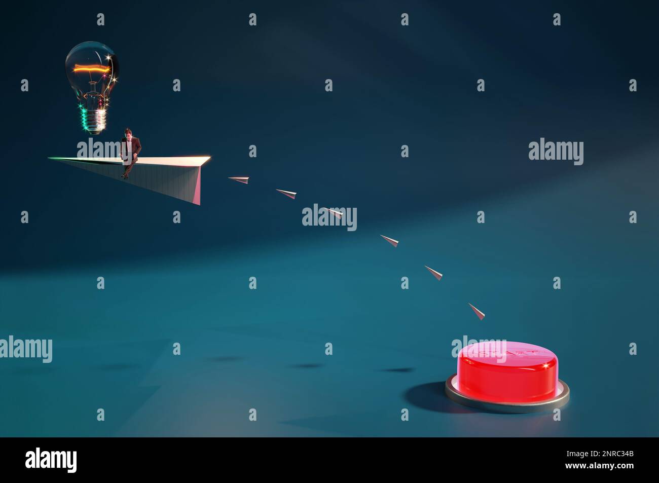 3D Illustration , homme d'affaires sur des avions en papier volant avec idée concept DÉMARRAGE Banque D'Images