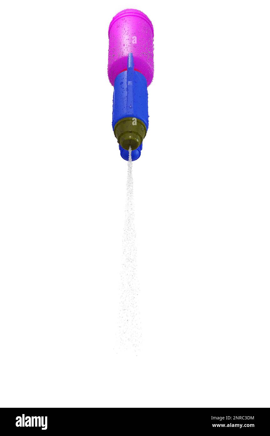3D Illustration , pistolet à eau en plastique avec éclaboussures d'eau . CONCEPT festival Songkran thaïlande . Banque D'Images