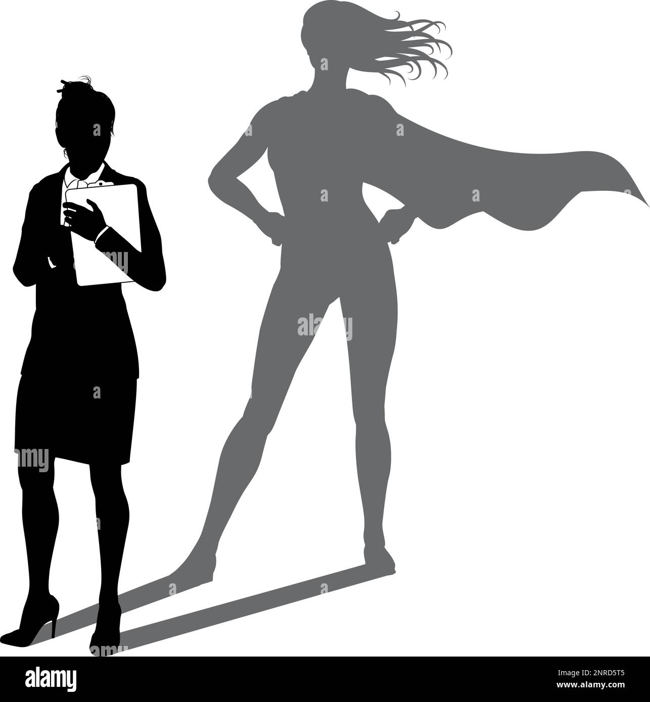 Super-héros Business Woman avec Super Hero Shadow Illustration de Vecteur