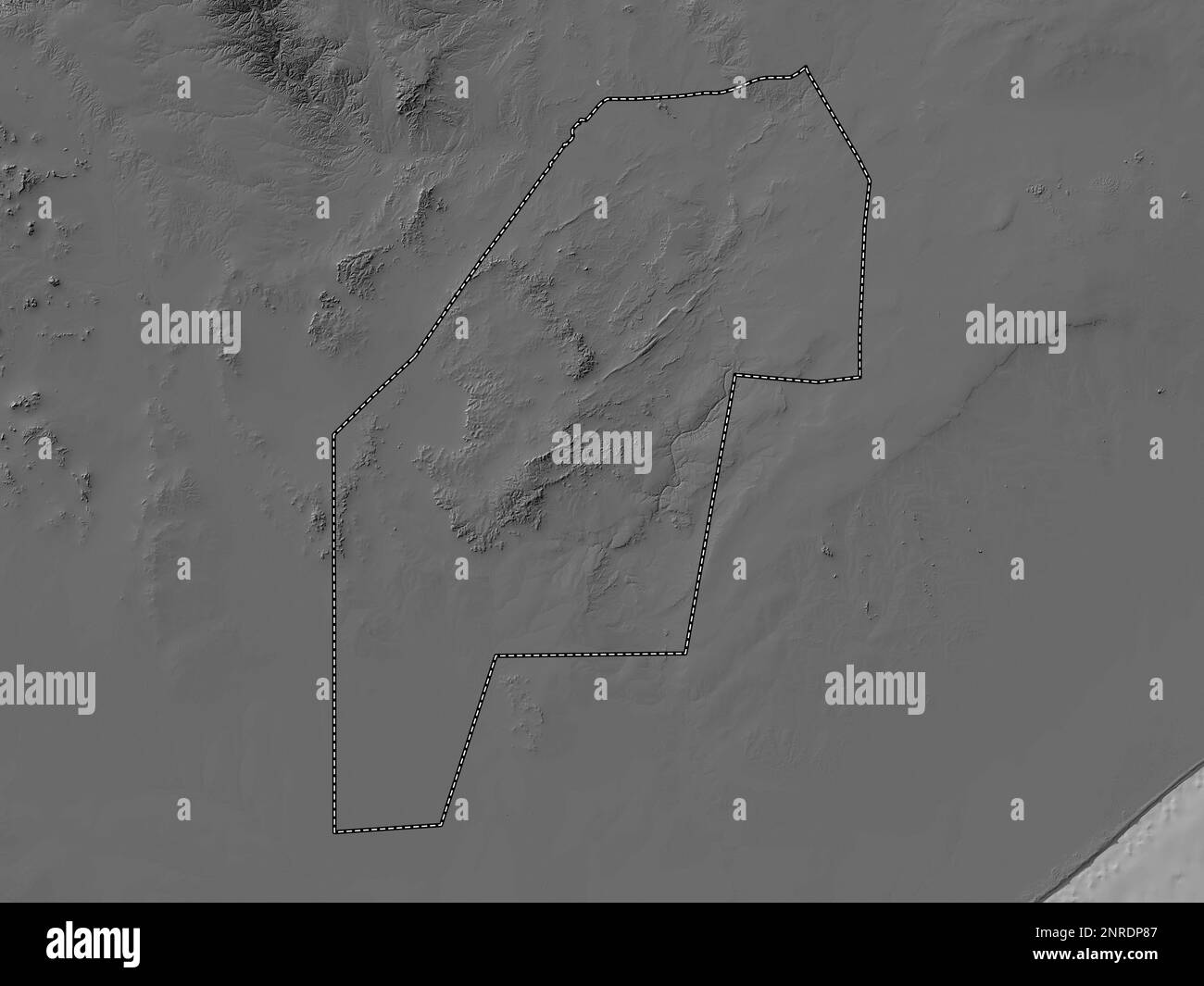 Gedo, région de Somalie. Carte d'altitude à deux niveaux avec lacs et rivières Banque D'Images