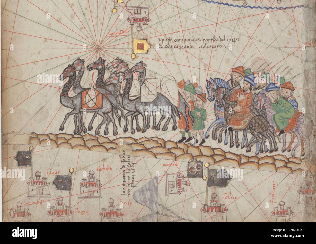 Détail de l'Atlas catalan,1375, artiste Cresques Abraham (1325–1387) Banque D'Images