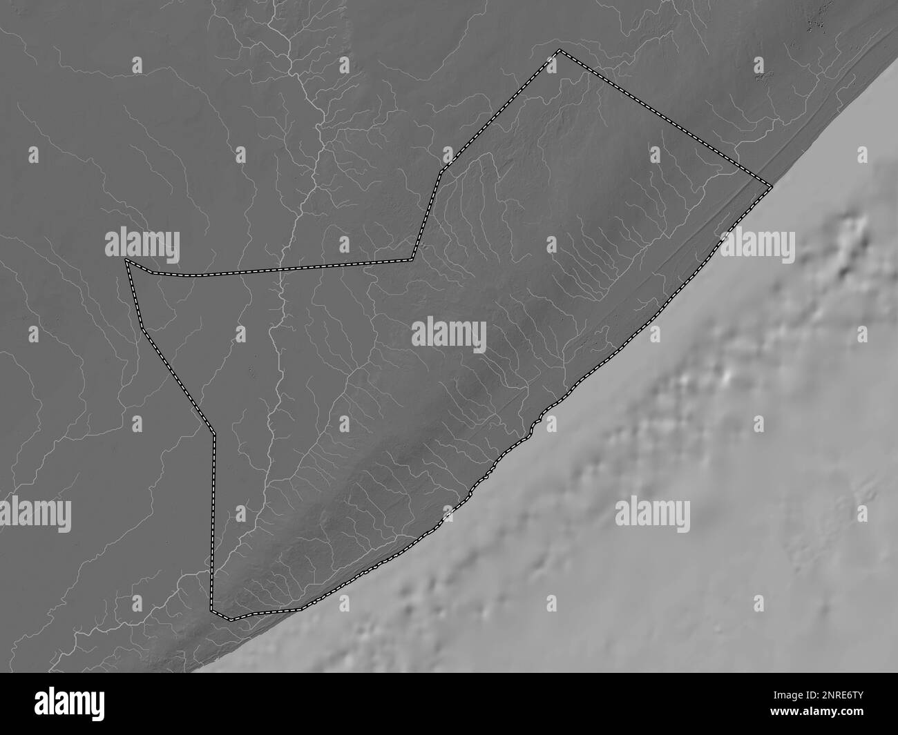 Shabeellaha Dhexe, région de la Somalie continentale. Carte d'altitude à deux niveaux avec lacs et rivières Banque D'Images