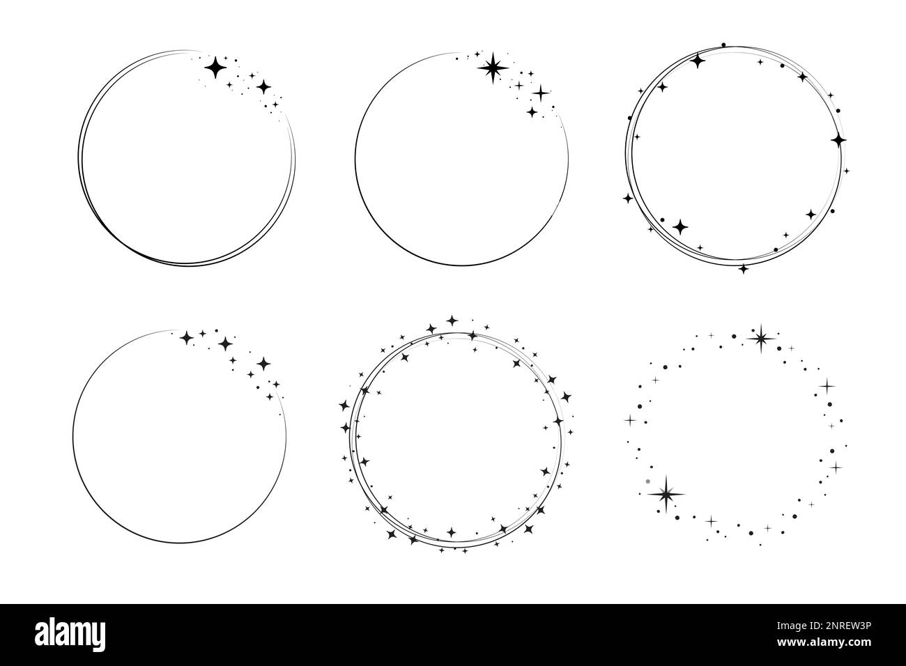 Ensemble de cadres de bordure circulaire en étoile. Cadre en forme de cercle brillant. Couronne ronde bordure stardust pour fête, décoration d'anniversaire. Cadre Laurel brillant cosmique. Illustration vectorielle. Illustration de Vecteur
